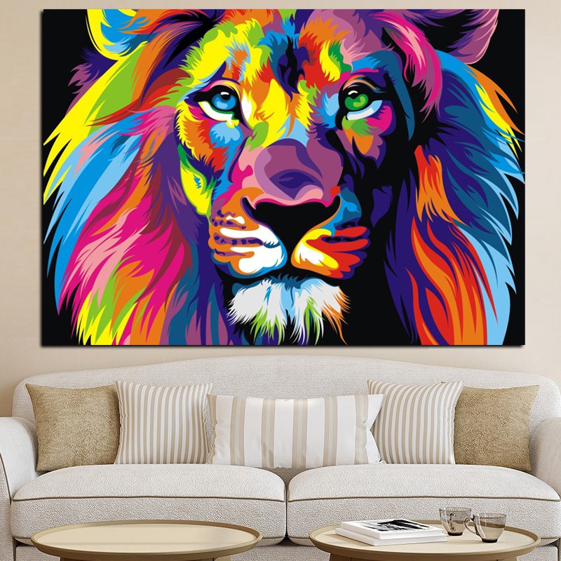 800x800 Pop Art Hd Print Colorful Lion Animals Abstract Oil Painting - Colorful Lion Painting