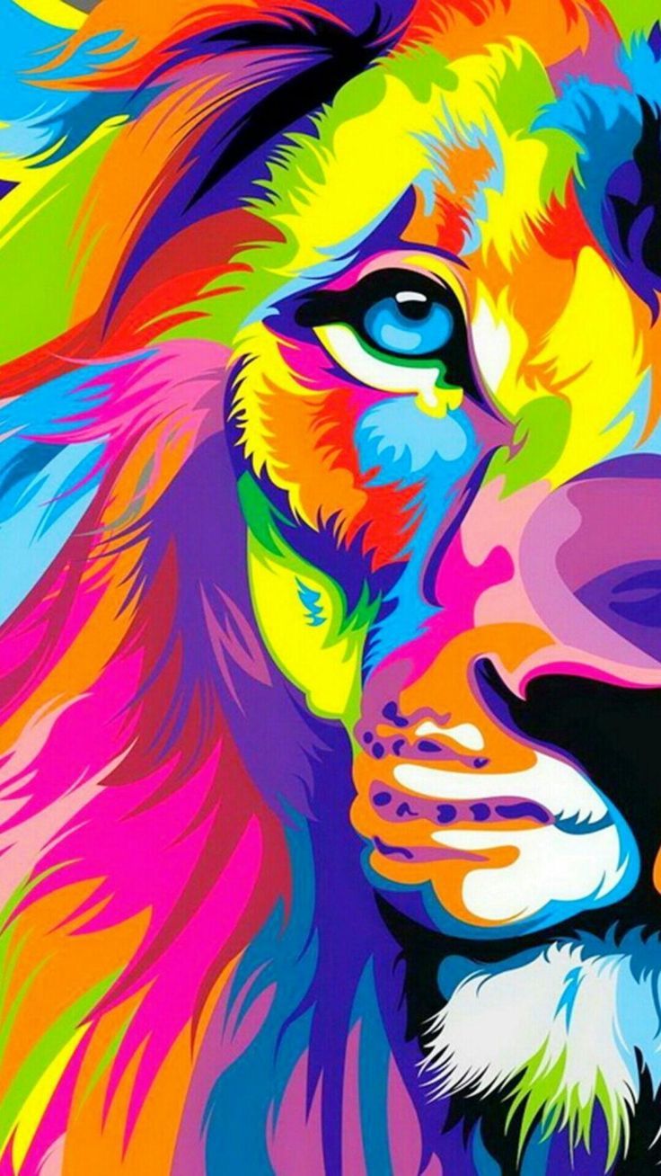 736x1308 Trippy Art Wallpaper Colorful Lion Cell Phone Wallpapers - Colorful Lion Painting