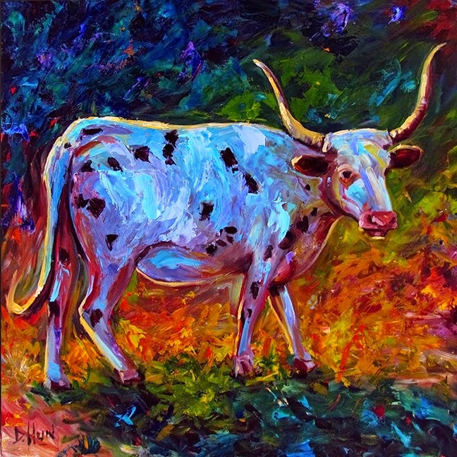 648x648 Colorful Longhorn Painting Cattle Art Texas Longhorn Paintings - Colorful Longhorn Painting
