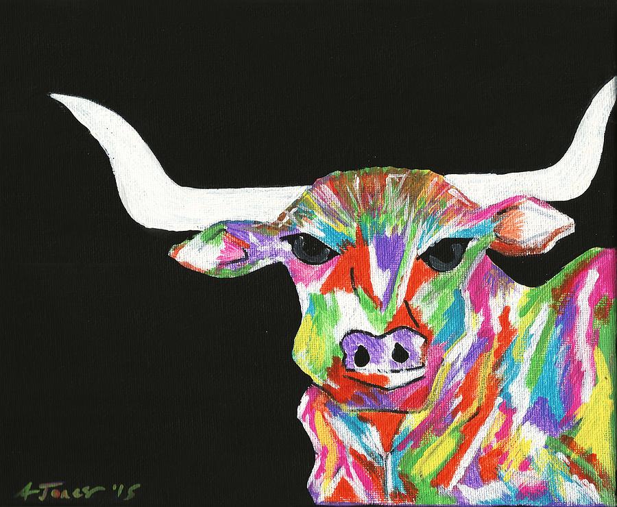 900x740 Colorful Longhorn Painting By Ashley Jenkins Jones - Colorful Longhorn Painting