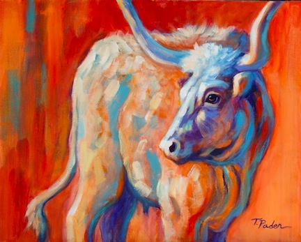 432x347 Colorful Southwestern Art Western Longhorn Painting In Bright - Colorful Longhorn Painting