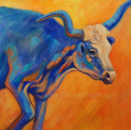 437x432 Contemporary Colorful Texas Longhorn Painting By Theresa Paden - Colorful Longhorn Painting