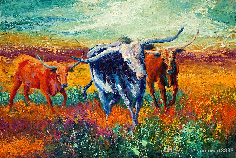 900x601 Giclee Bison Head Color Study Oil Painting Arts And Canvas Wall - Colorful Longhorn Painting