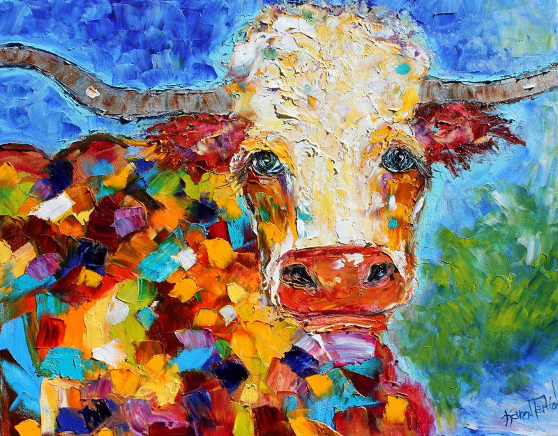 800x626 Karen Tarlton Original Oil Painting Colorful Longhorn By Karen - Colorful Longhorn Painting