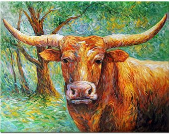 340x270 Longhorn Painting Etsy - Colorful Longhorn Painting