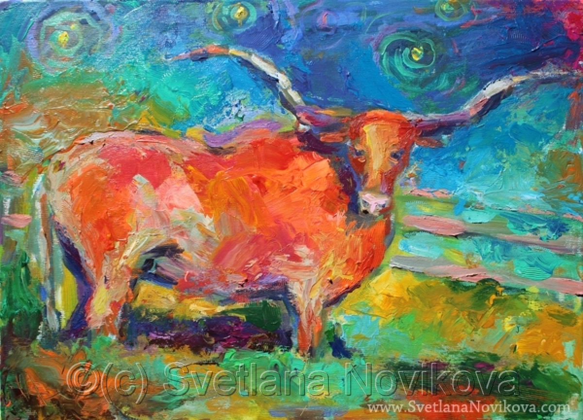 1200x864 Painting Colorful Longhorn Bull Painting Svetlana Novikova - Colorful Longhorn Painting