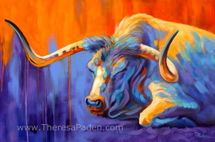 432x285 Paintings By Theresa Paden Colorful Contemporary Texas Longhorn - Colorful Longhorn Painting
