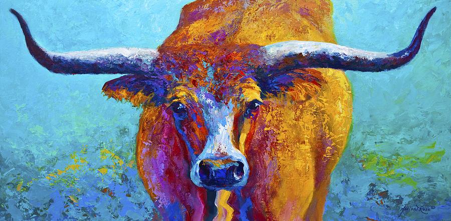 900x441 Best Texas Longhorns Artwork Unframed Wall Art Animal Oil Painting - Colorful Longhorn Painting