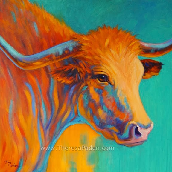 575x576 Wildlife Art Of The West Contemporary Longhorn Cow Painting - Colorful Longhorn Painting