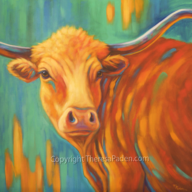 648x647 California Artwork Colorful Longhorn Cow Art For Sale By Theresa - Colorful Longhorn Painting