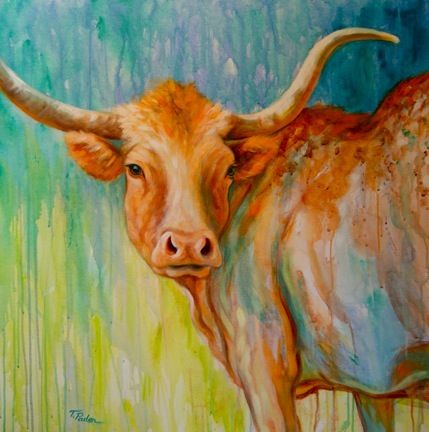 429x432 California Artwork Large Colorful Longhorn Cow Painting By - Colorful Longhorn Painting