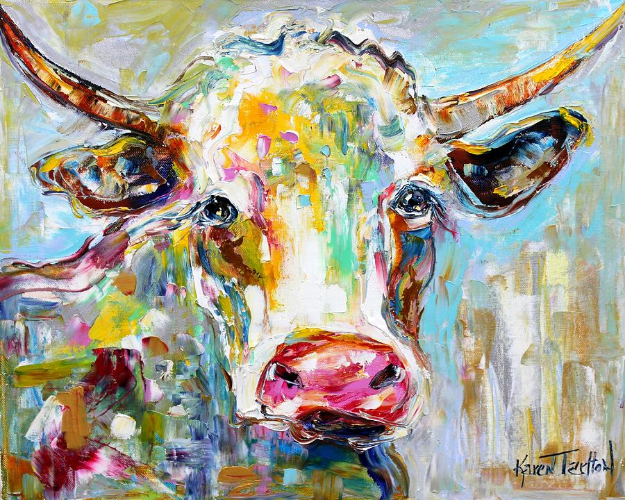 900x720 Colorful Fancy Longhorn Painting By Karen Tarlton - Colorful Longhorn Painting