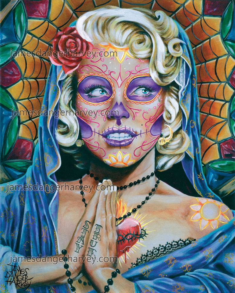 800x998 Dod Color, Day Of The Dead Marilyn Monroe By Jamesdangerharvey - Colorful Marilyn Monroe Painting