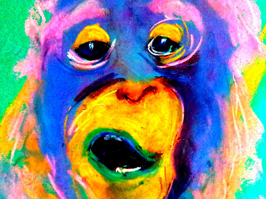 900x675 Funky Monkey Art Print Painting By Sue Jacobi - Colorful Monkey Painting