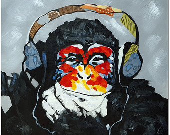 340x270 Morning Foggy Harbor Scene Hand Painted Contemporay Nautical - Colorful Monkey Painting