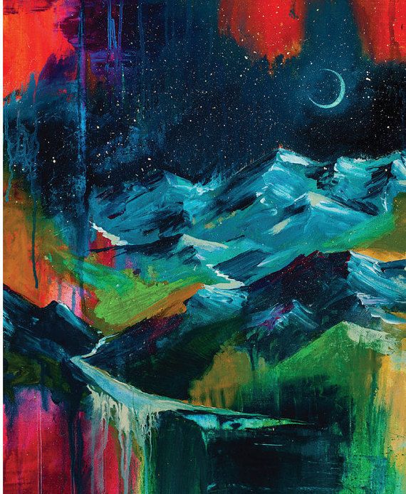 570x694 Mountain Art Print Wall Art Abstract Mountain Painting Colorful - Colorful Mountain Painting