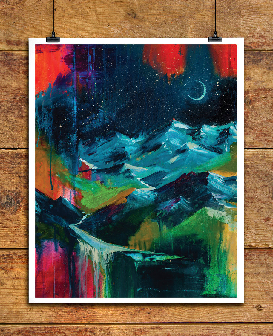 914x1124 Mountain Art Print Wall Art Abstract Mountain Painting - Colorful Mountain Painting