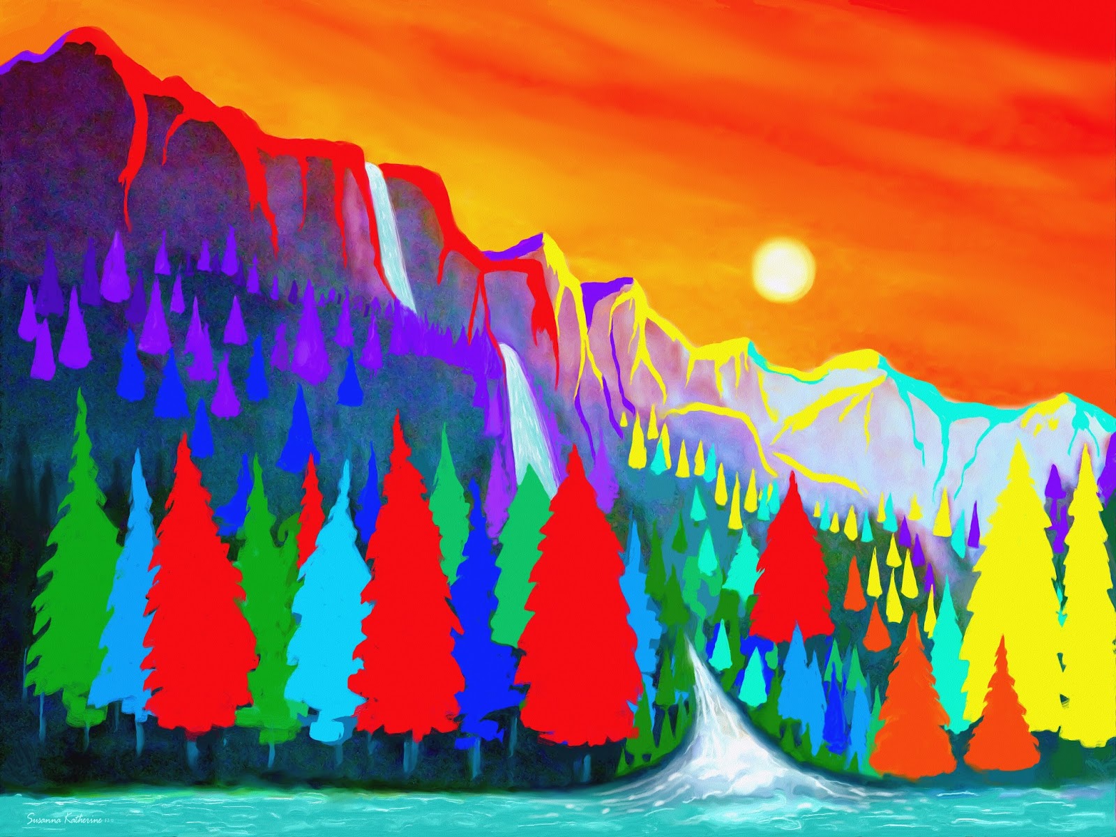 1600x1200 Paintings Of Artists Original Unusual Art Mountains And Trees - Colorful Mountain Painting