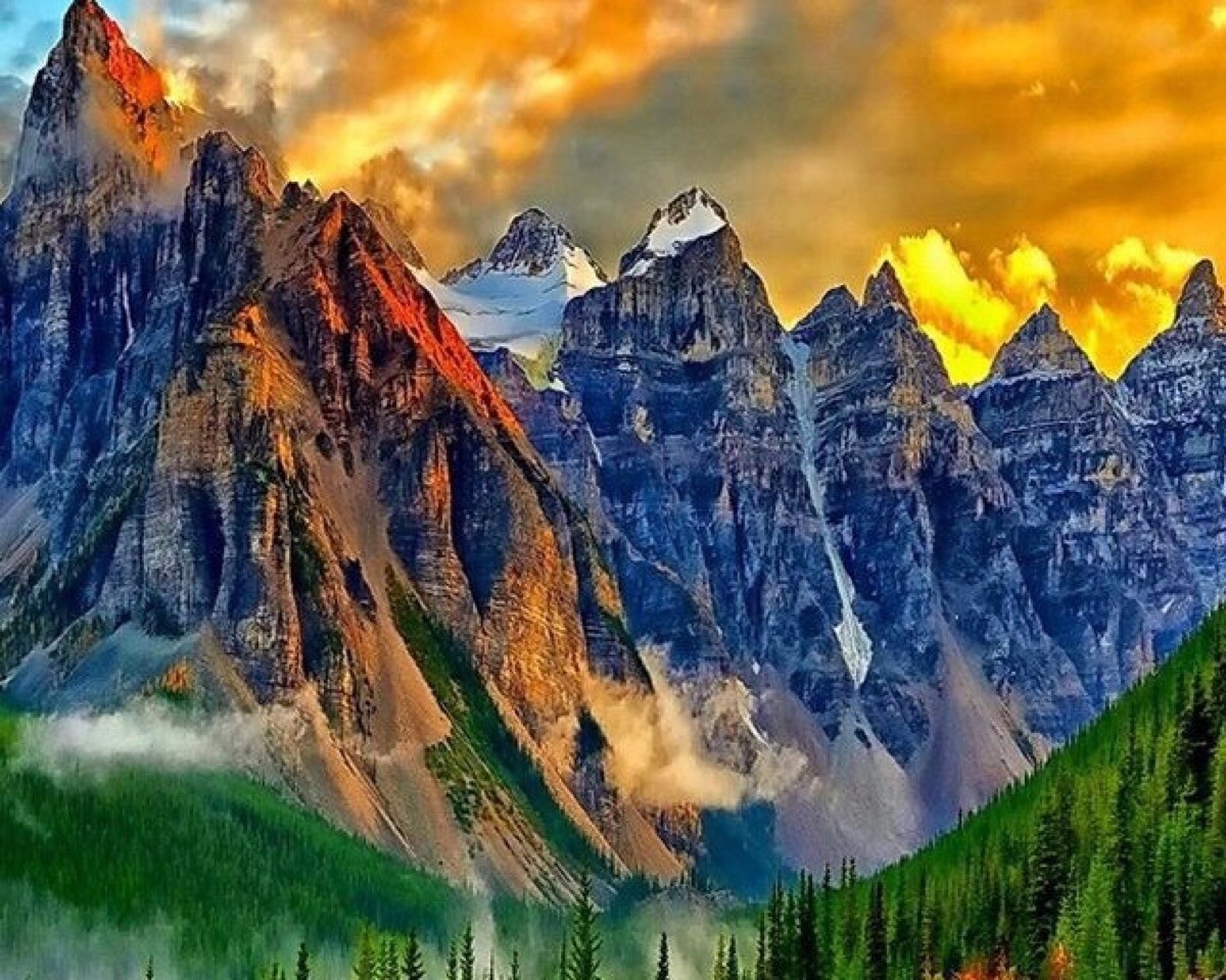 1200x960 Photograph Colors Mountains Trees Nature Sunrise Painting Majestic - Colorful Mountain Painting