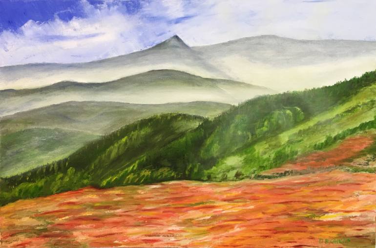 770x509 Saatchi Art Mist Colored Mountains Painting By David Bowker - Colorful Mountain Painting