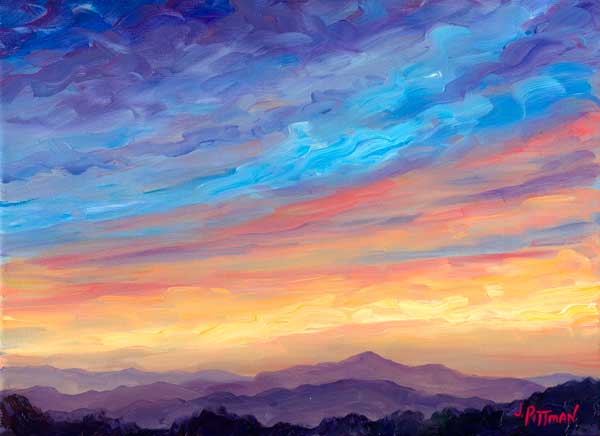 600x436 Streaking Sky Over Cold Mountain - Colorful Mountain Painting