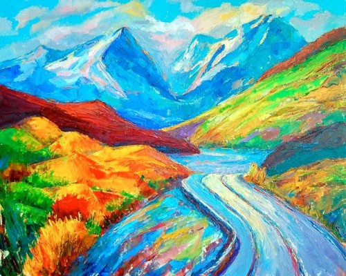 500x400 Autumn Crescendo - Colorful Mountain Painting