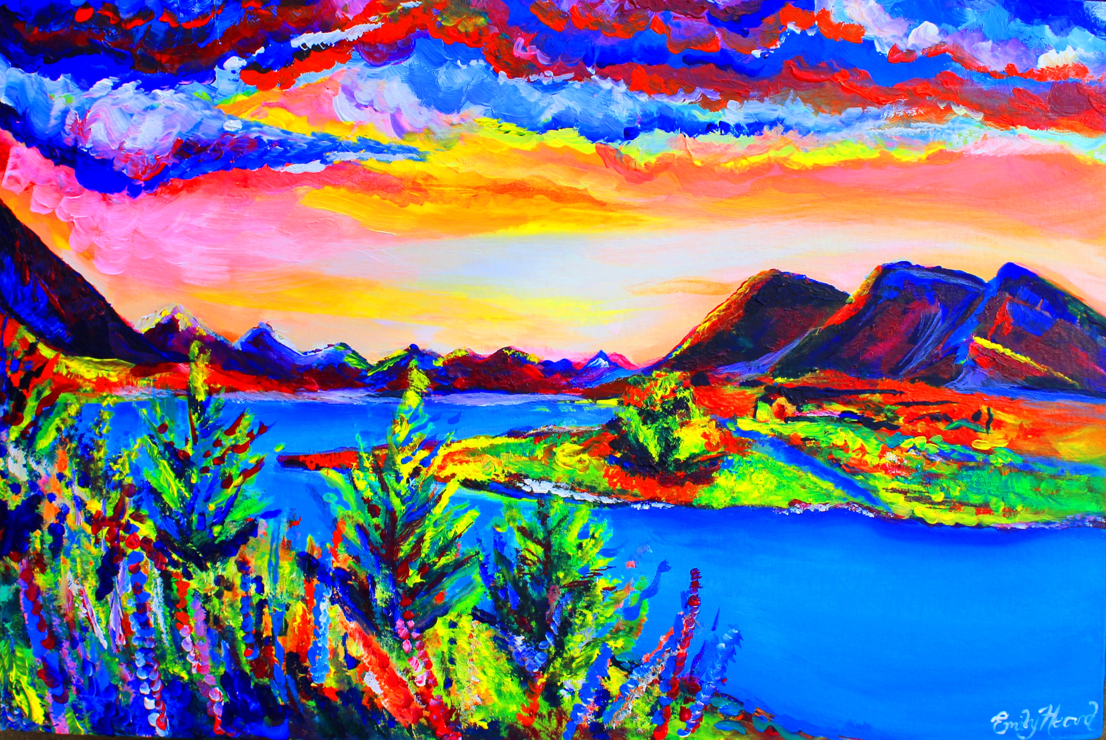 3768x2522 Vibrant And Colourful Mountain Painting Emily Louise Heard - Colorful Mountain Painting