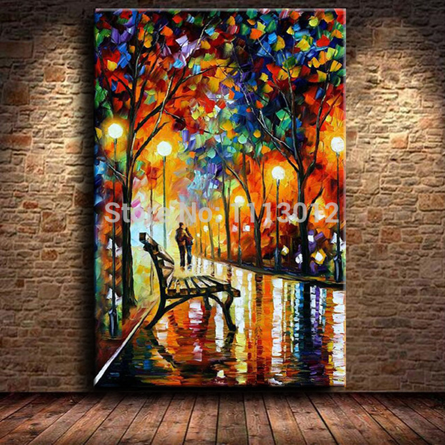 640x640 Modern Colorful Tree Park Night Street Knife Landscape Oil - Colorful Night Painting