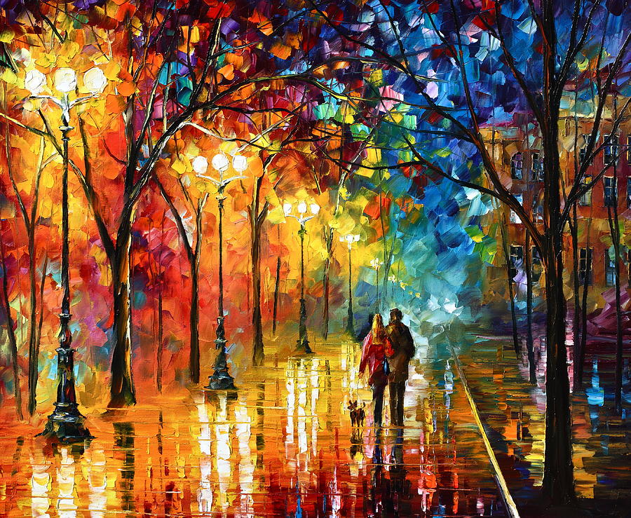900x739 Night Fantasy Painting By Leonid Afremov - Colorful Night Painting