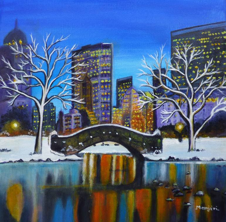 770x756 Saatchi Art Winter In New York Night Landscape Vibrant Colorful - Colorful Night Painting
