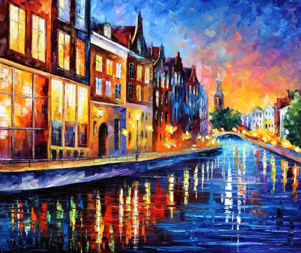 1000x840 Beautiful Painting Home Decor Amsterdam Sunday Night Colorful Oil - Colorful Night Painting