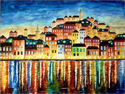500x375 Siegfried2838 Colorful Harbor - Colorful Night Painting