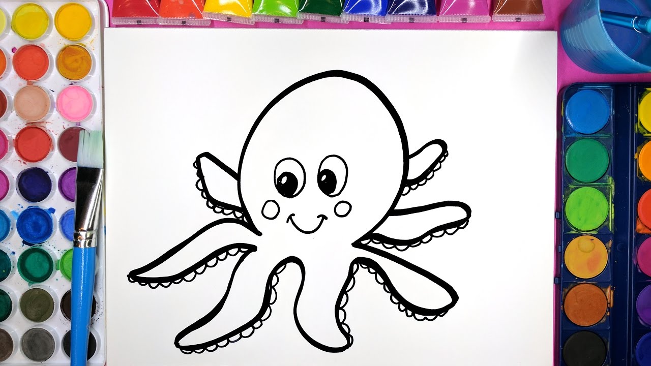 1280x720 Colouring, Painting, And How To Draw A Smiling Octopus Colouring - Colorful Octopus Painting
