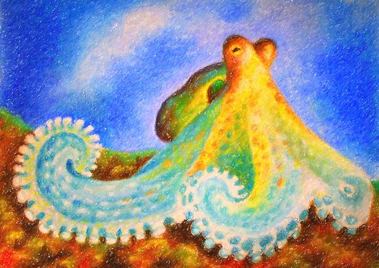 550x389 Colorful Octopus Oil Pastel Art Posters By Eveystudios Redbubble - Colorful Octopus Painting