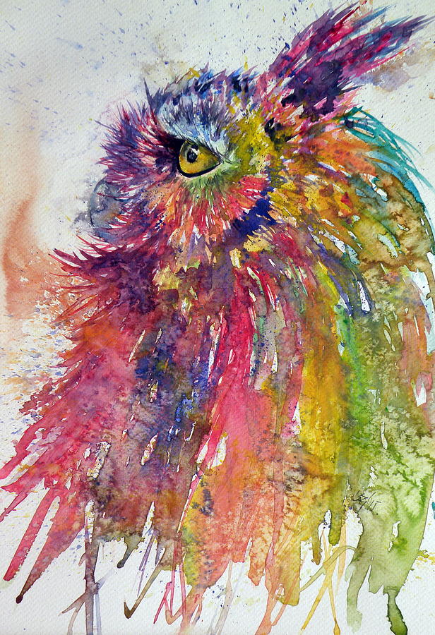 616x900 Colorful Owl Painting By Kovacs Anna Brigitta - Colorful Owl Painting