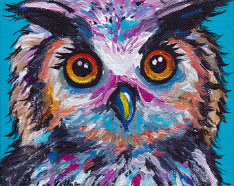 340x270 Colorful Owl Art Owl Art Print From Original Canvas Painting - Colorful Owl Painting