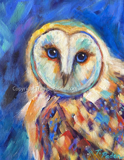 432x554 Daily Painters Abstract Gallery Colorful Contemporary Owl Art By - Colorful Owl Painting