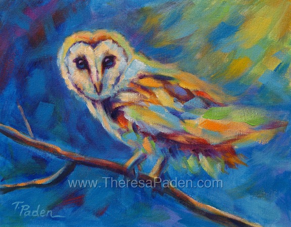 576x450 Daily Painters Abstract Gallery Expressionistic Barn Owl Painting - Colorful Owl Painting