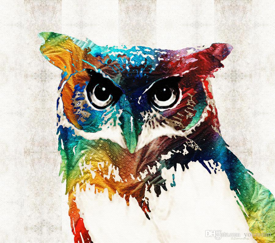 900x794 Online Cheap Giclee The Urge To Merge Colorful Owl Art Wise Guy By - Colorful Owl Painting