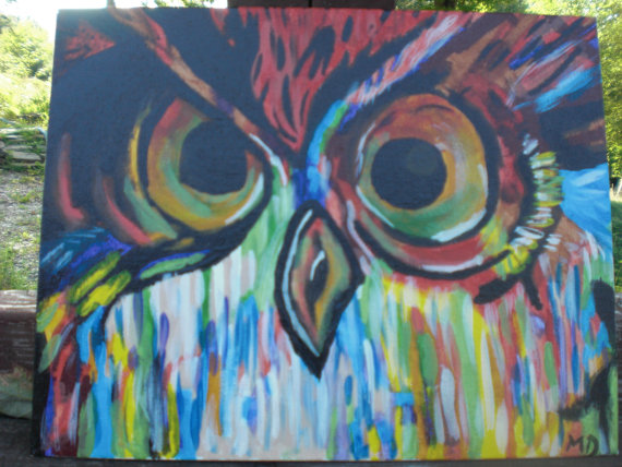 570x428 Trippy Drippy Colorful Owl Painting Artbymichelle - Colorful Owl Painting