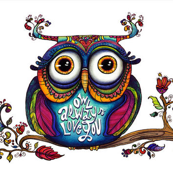 354x354 Watercolor Owl Painting - Colorful Owl Painting