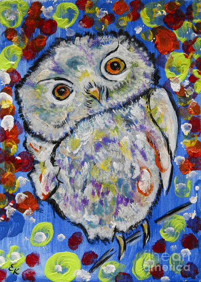 644x900 Wisdom And Whimsy Colorful Owl Painting Painting By Ella Kaye Dickey - Colorful Owl Painting