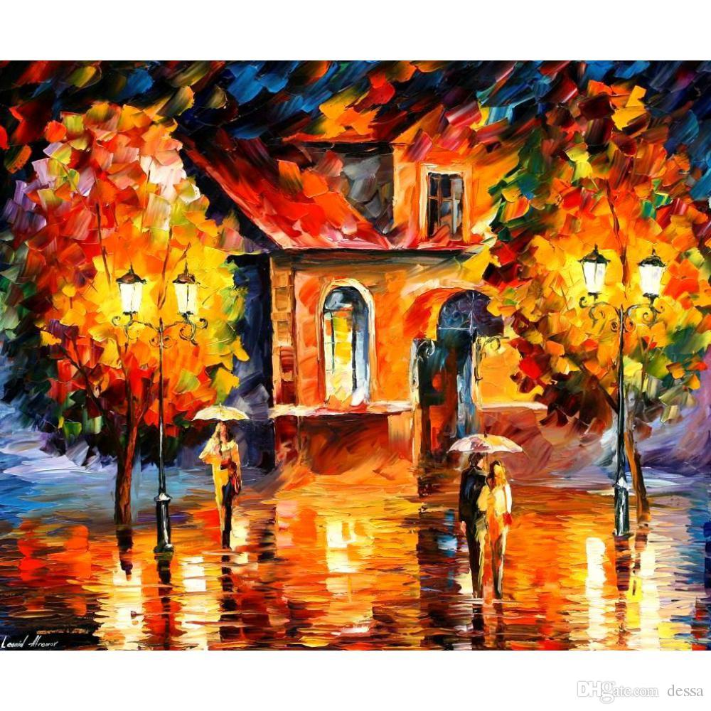 1000x1000 2018 Handmade Colorful Paintings Leonid Afremov Rain Impression - Colorful Painting