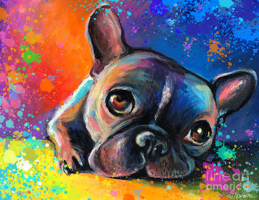 900x695 Whimsical Colorful French Bulldog Painting By Svetlana Novikova - Colorful Painting