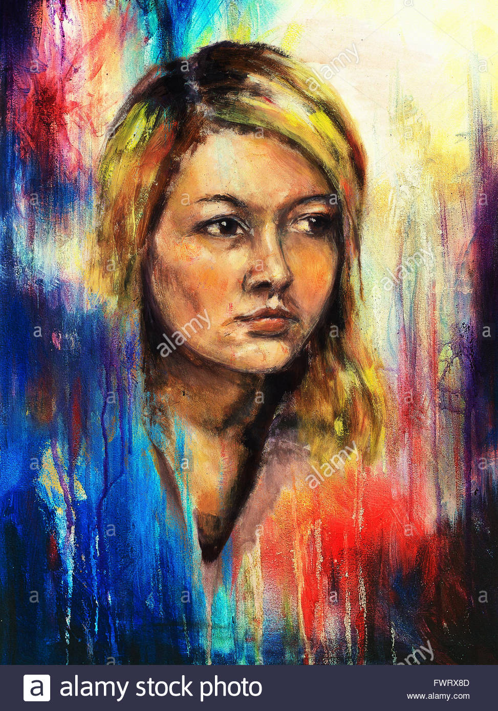 973x1390 Art Colorful Painting Beautiful Girl Face And Abstract Color Stock - Colorful Painting