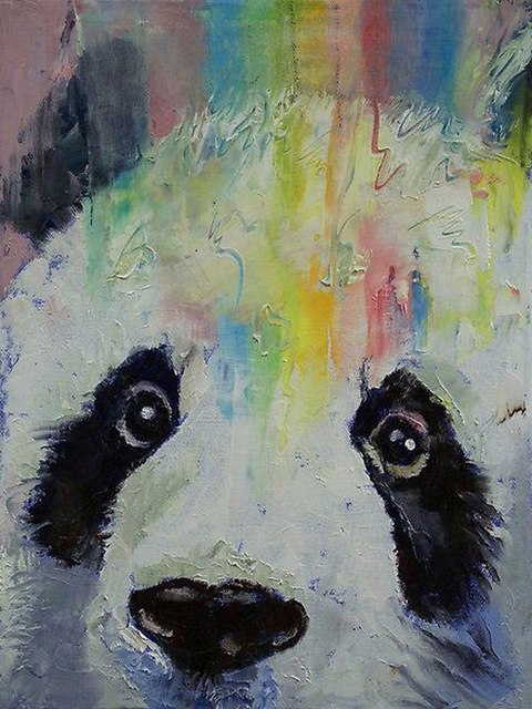 480x640 High Quality Animal Paintings Cute Animal China Panda Oil Painting - Colorful Panda Painting