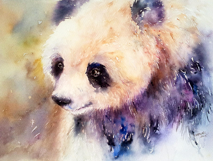 900x678 Petunia The Panda Painting By Arti Chauhan - Colorful Panda Painting