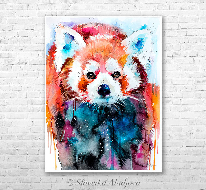 869x799 Red Panda Watercolor Painting Print By Slaveika Aladjova, Art - Colorful Panda Painting