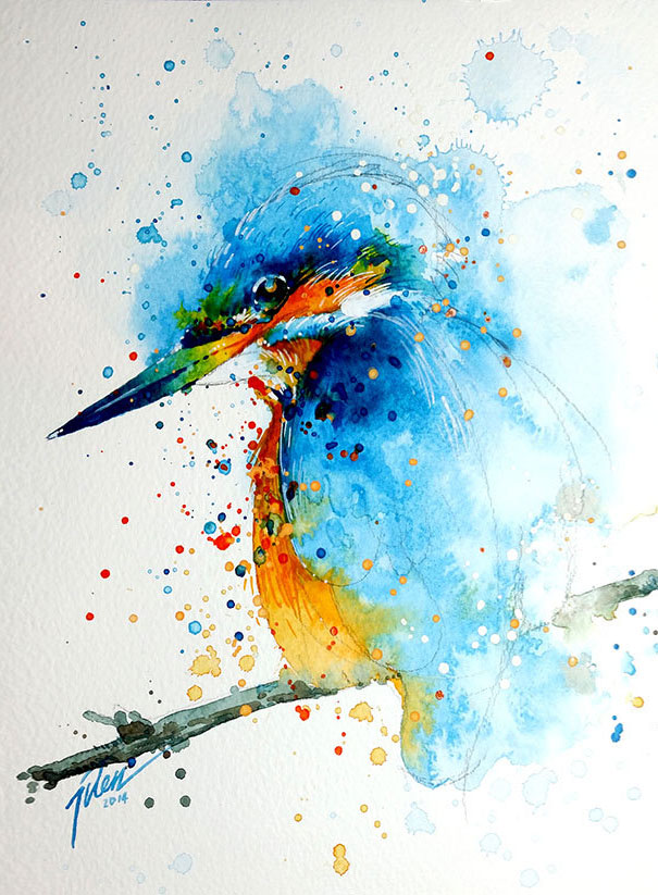 605x823 Splashed Watercolor Paintings By Tilen Ti Bored Panda - Colorful Panda Painting