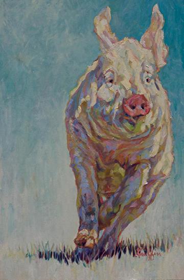 360x546 Daily Painters Abstract Gallery Colorful Contemporary Wildlife - Colorful Pig Painting